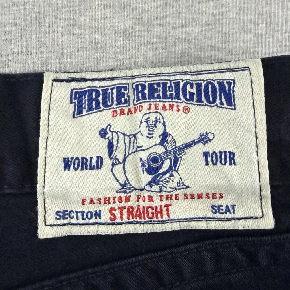 True Religion Men's Jeans Size 36 Black Denim Straight Leg World Tour
